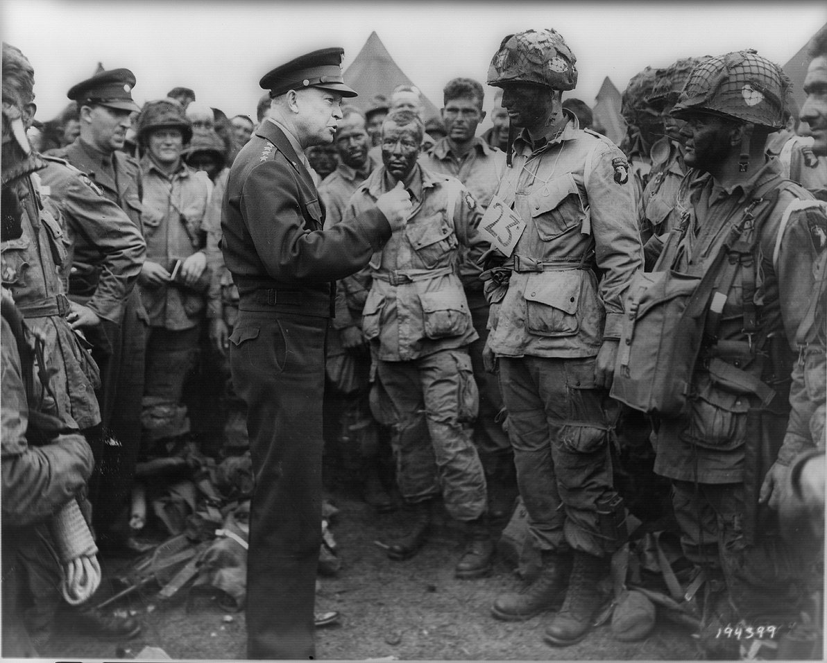 Eisenhower speaks to the troops